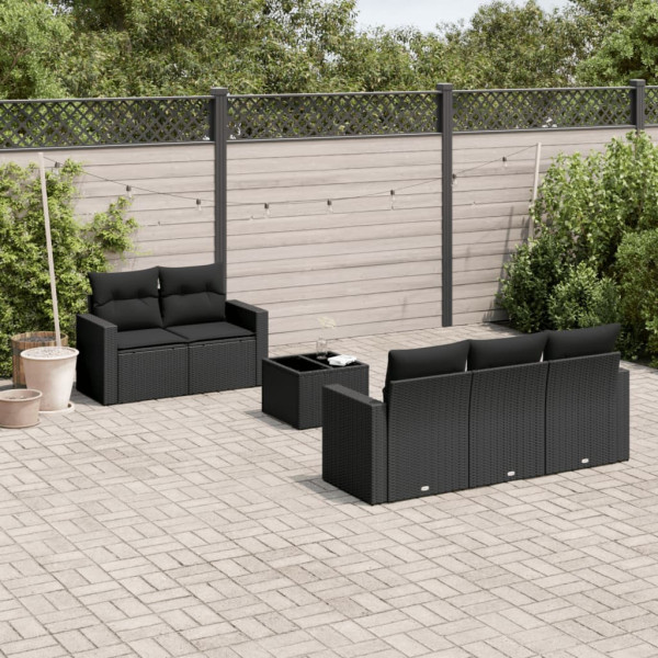 Set muebles de jardín 6 piezas y cojines ratán sintético negro D