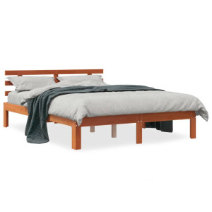Estructura cama con cabecero madera pino marrón cera 120x200 cm D