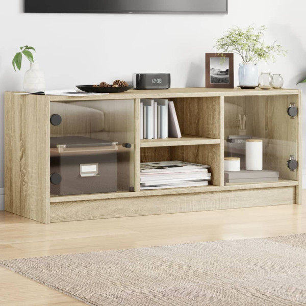 Mueble de TV con puertas de vidrio roble Sonoma 102x37x42 cm D