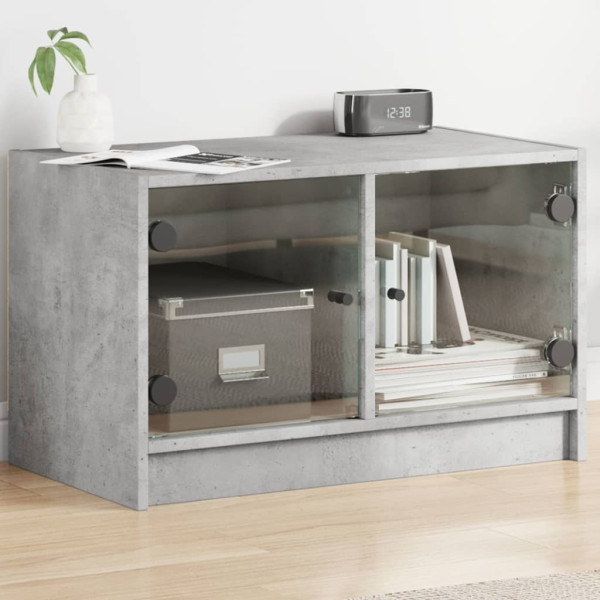 Mueble de TV con puertas de vidrio gris hormigón 68x37x42 cm D