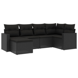 Set muebles de jardín 6 piezas y cojines ratán sintético negro D