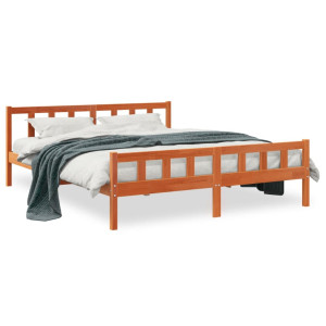 Estructura cama con cabecero madera pino marrón cera 160x200 cm D
