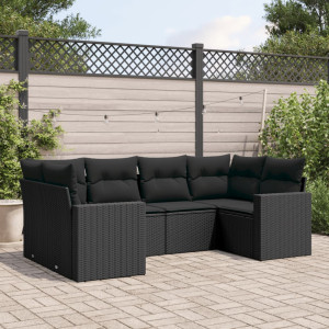 Set muebles de jardín 6 piezas y cojines ratán sintético negro D