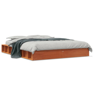Estructura de cama madera maciza pino marrón cera 140x190 cm D