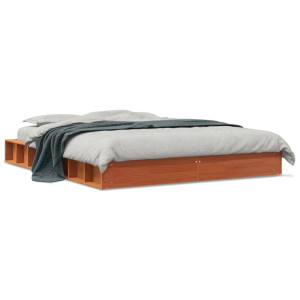 Estructura de cama madera maciza pino marrón cera 160x200 cm D