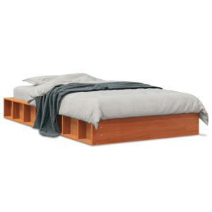 Estructura de cama madera maciza pino marrón cera 100x200 cm D
