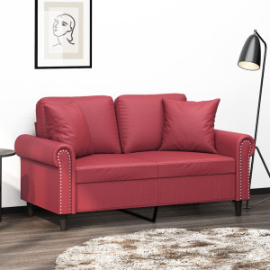 Sofá de 2 plazas con cojines cuero sintético rojo tinto 120 cm D