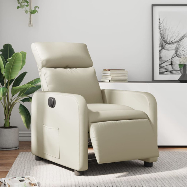 Sillón reclinable eléctrico de cuero sintético crema D