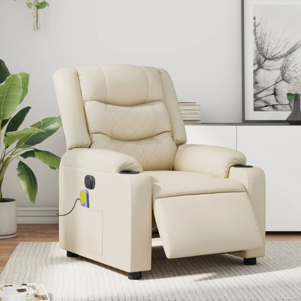 Sillón de masaje reclinable eléctrico cuero sintético crema D