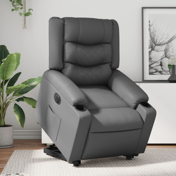 Sillón reclinable elevable eléctrico de cuero sintético gris D