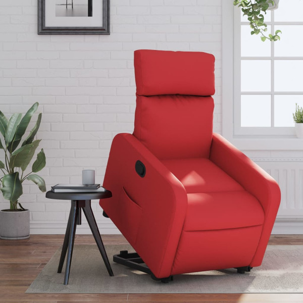 Assento reclinável elevável de couro artificial vermelho D