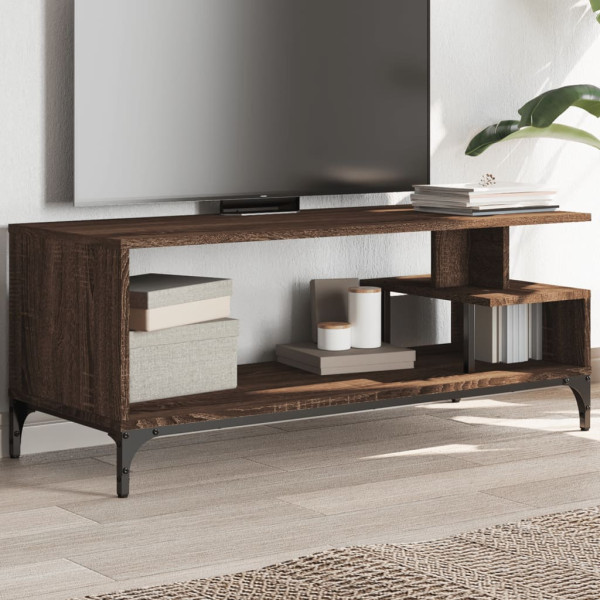 Mueble de TV madera de ingeniería y acero marrón 102x40x41 cm D