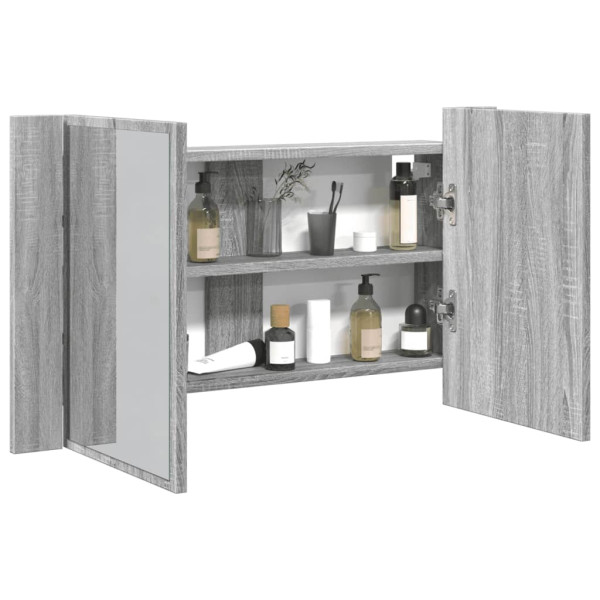 Armario espejo de baño con luz LED acrílico gris 80x12x45 cm D