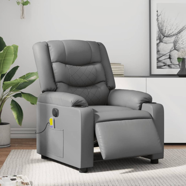 Sillón de masaje reclinable eléctrico cuero sintético gris D