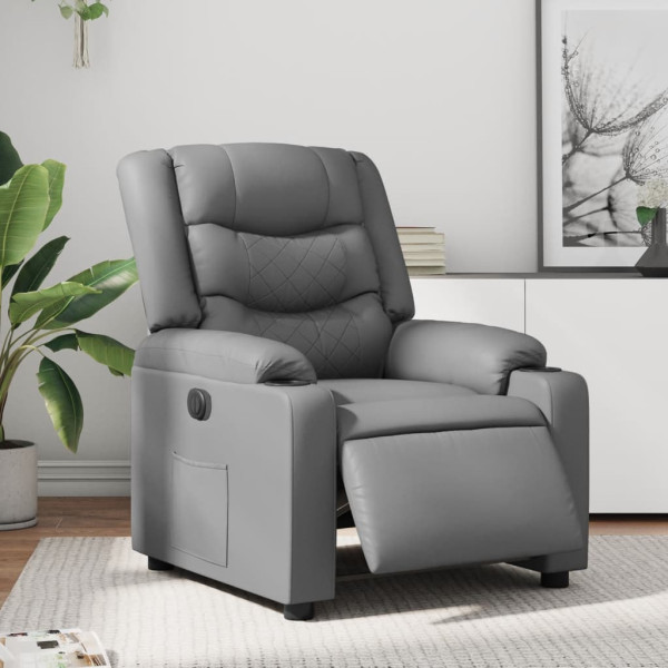 Sillón reclinable eléctrico de cuero sintético gris D