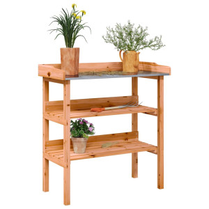 Mesa para plantas com prateleiras em madeira de abeto marrom 78x38x82,5cm D