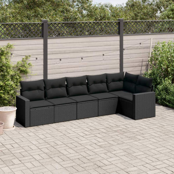 Set muebles de jardín 6 piezas y cojines ratán sintético negro D