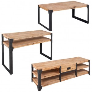 Conjunto de muebles de salón 3 piezas madera maciza de acacia D