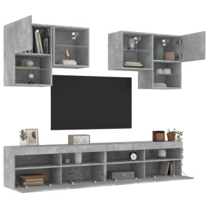 Muebles de TV de pared con luces LED 6 piezas gris hormigón D