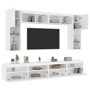 Mueble de pared de TV con luces LED 8 piezas blanco D
