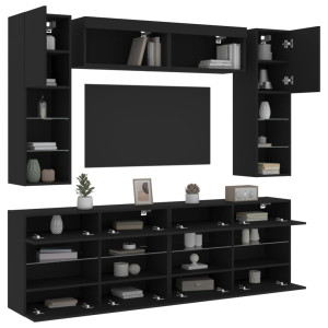 Muebles de pared de TV con luces LED 6 piezas negro D