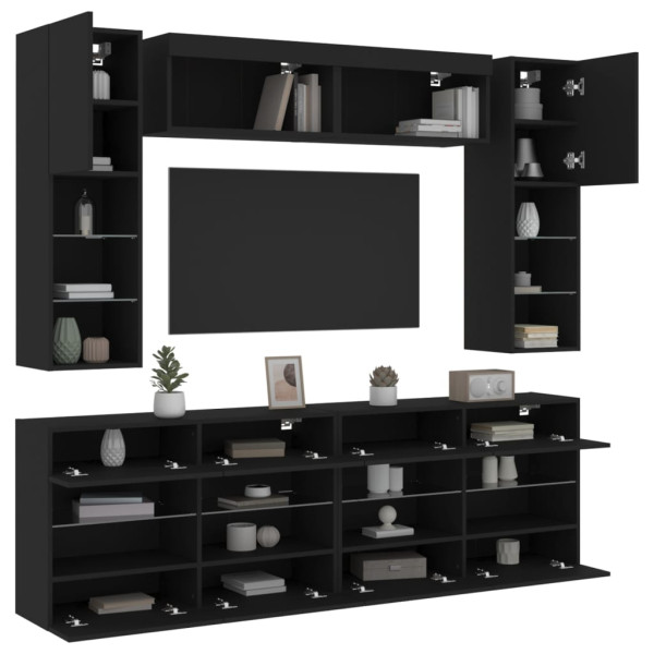 Mobiliário de parede de TV com luzes LED 6 peças preto D