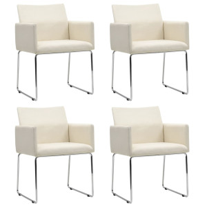 Cadeiras de jantar 4 unidades tecido aparência de linho branco D