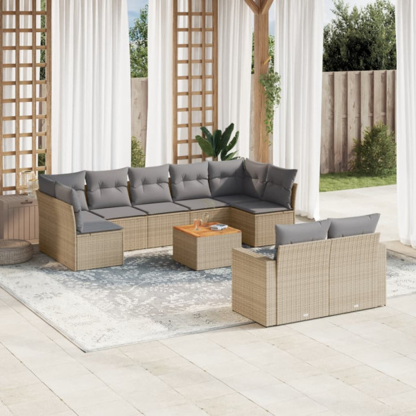 Conjunto de sofás jardim com almofadas beige 10 pcs ratão sintético D