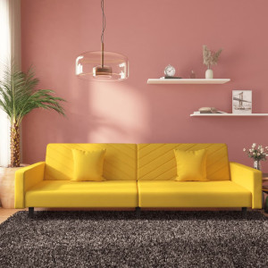 Sofá cama de 2 plazas con dos almohadas terciopelo amarillo D