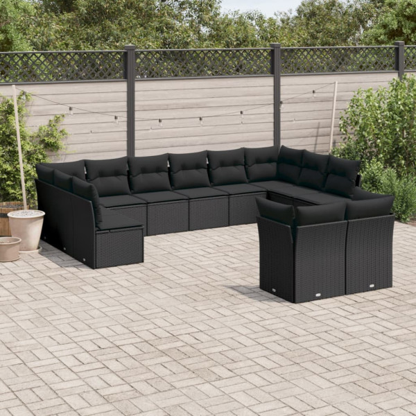 Set de sofás de jardim 12 peças almofadas ratão sintético preto D