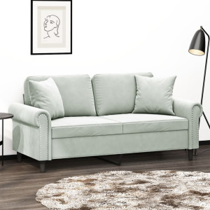 Sofá de 2 plazas con cojines terciopelo gris claro 140 cm D
