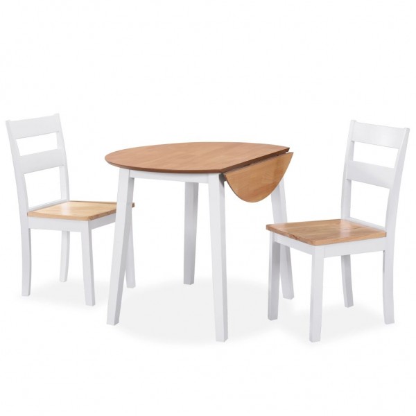 Juego de comedor de MDF y madera de caucho 3 piezas blanco D