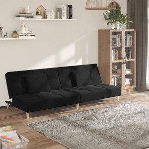 Sofá cama de 2 plazas con dos almohadas tela negro D