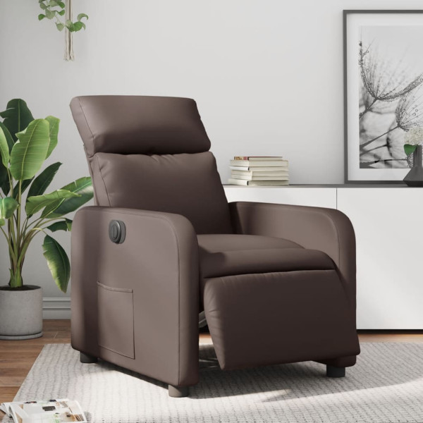 Sillón reclinable eléctrico de cuero sintético marrón D