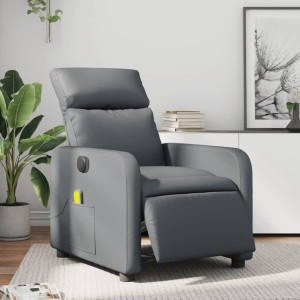 Sillón de masaje reclinable eléctrico cuero sintético gris D