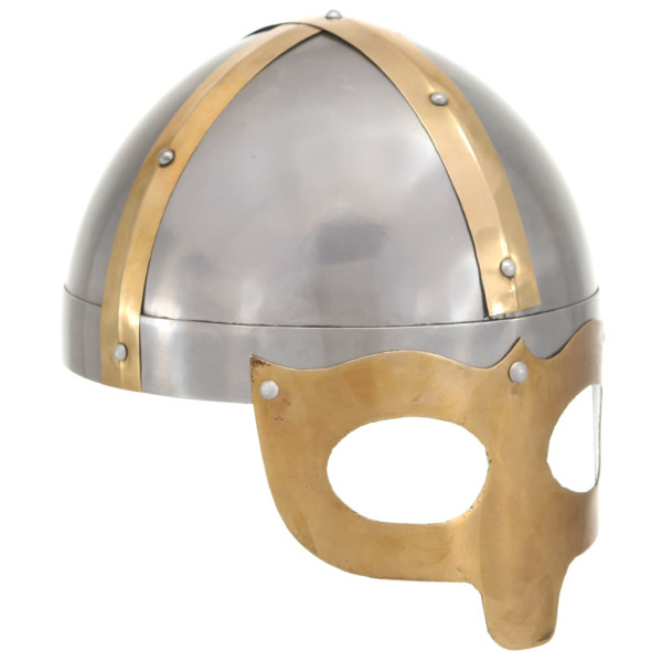 Réplica de casco vikingo antiguo LARP acero plateado D