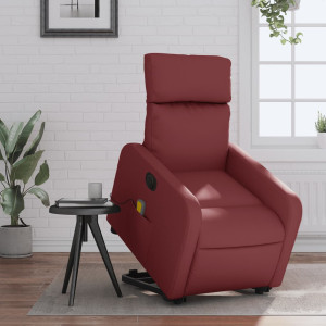 Sillón de masaje elevable eléctrico cuero artificial rojo tinto D