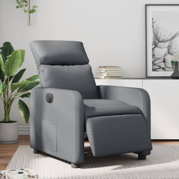 Cadeira elétrica reclinável de couro sintético cinza D