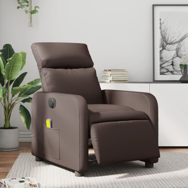 Sillón de masaje reclinable eléctrico cuero sintético marrón D