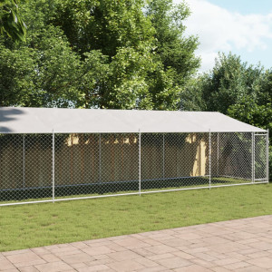 Telhado e porta da gaiola para cães em aço galvanizado cinza 10x2x2 m D