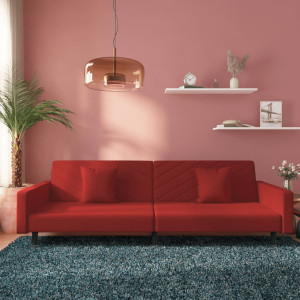 Sofá cama de 2 plazas con dos almohadas terciopelo rojo tinto D