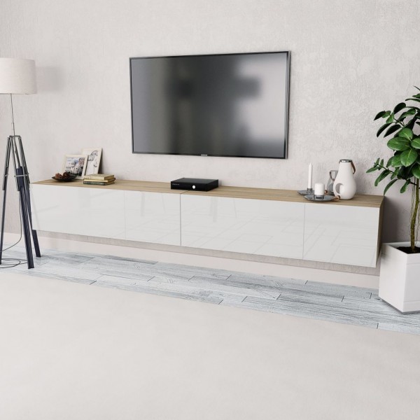 Mueble para TV aglomerado roble y blanco con brillo 2 piezas D