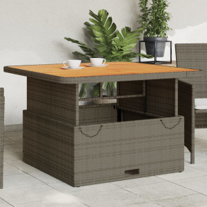 Mesa de jardín ratán PE y madera acacia gris 110x110x71 cm D