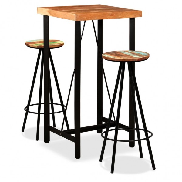 Set de muebles de bar 3 piezas acacia y madera reciclada D