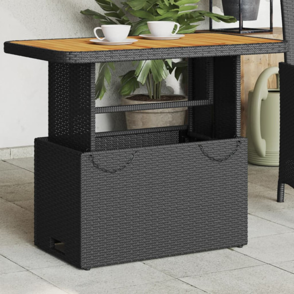 Mesa de jardín madera de acacia y ratán PE negro 90x55x71 cm D