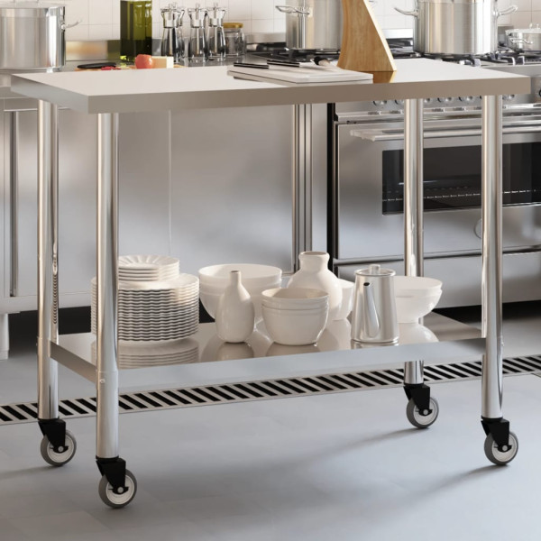 Mesa de cozinha com rodas de aço inoxidável 110x55x85 cm D
