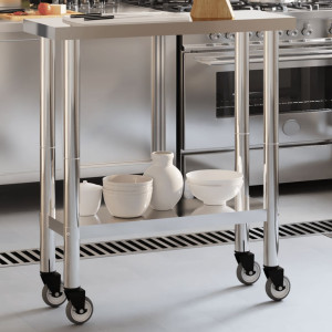 Mesa de trabajo de cocina con ruedas acero inox 82.5x30x85 cm D