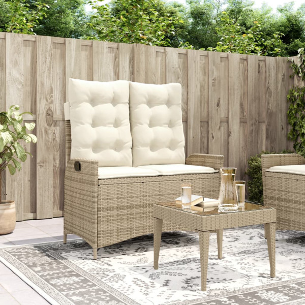 Sillón reclinable de jardín con cojines ratán sintético beige D