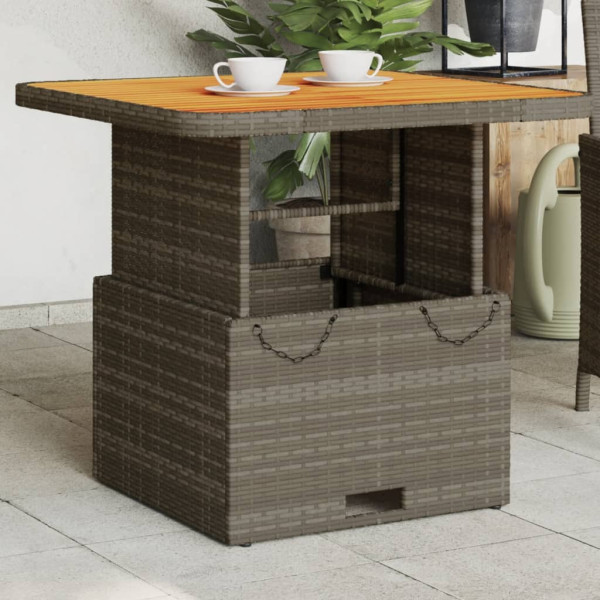 Mesa de jardim ratão sintético e madeira de acacia cinza 80x80x71 cm D