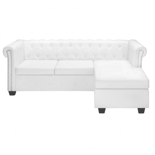 Sofá Chesterfield en forma L cuero artificial blanco D